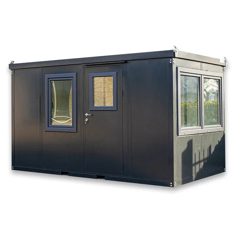 Bürocontainer Anthrazit – 4 × 2 m mit Doppeltür und zwei Fenstern